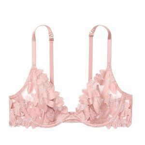 Victoria's Secret Blush Pink Very Sexy Unlined Embroidery Floral Plunge Bra